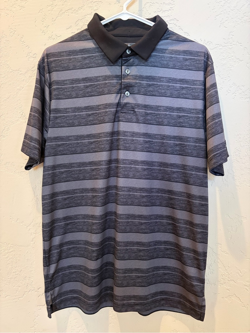 Hogan Men's Grey and Black Striped Polo